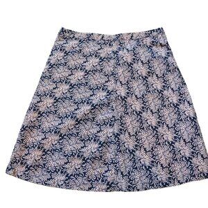 Gap Vintage Cotton Knee Length A Line Zip Side Dark Blue Pink Lined Skirt
